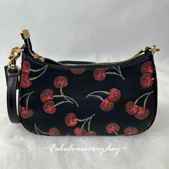 Coach Teri Shoulder/Crossbody Bag With Cherry Print Leather/Gold/Black CCZ16 NWT - Picture 3 of 7